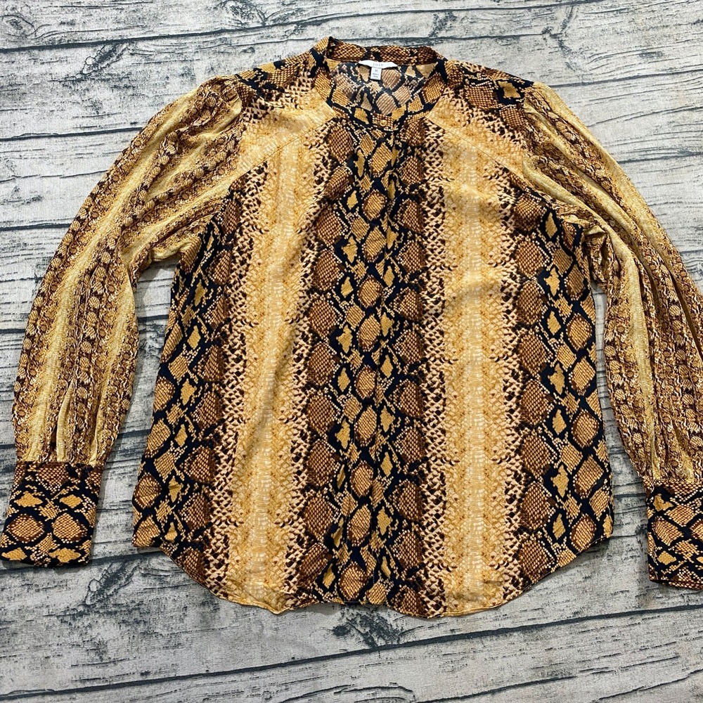 Joie Talin Womens Snakeskin Animal Print Button-Down Blouse Size M‎
